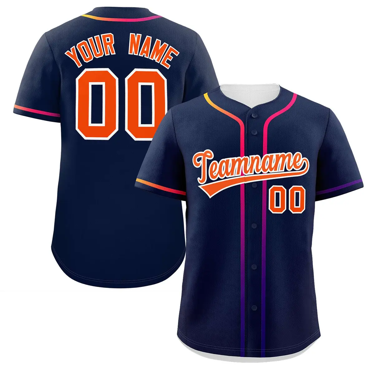 Navy Orange Gradient Ribbed Authentic Baseball Jersey