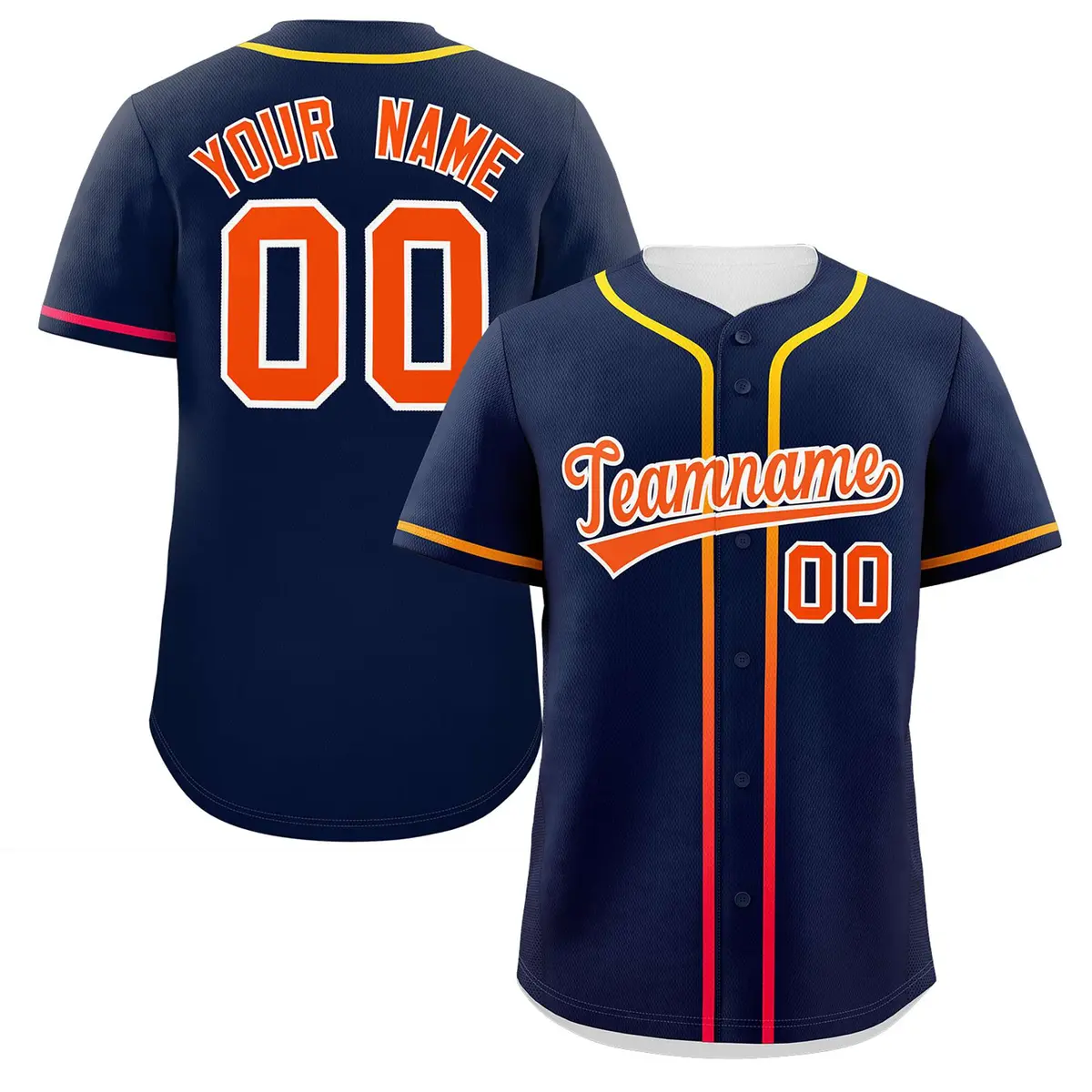 Navy Orange Gradient Ribbed Authentic Baseball Jersey
