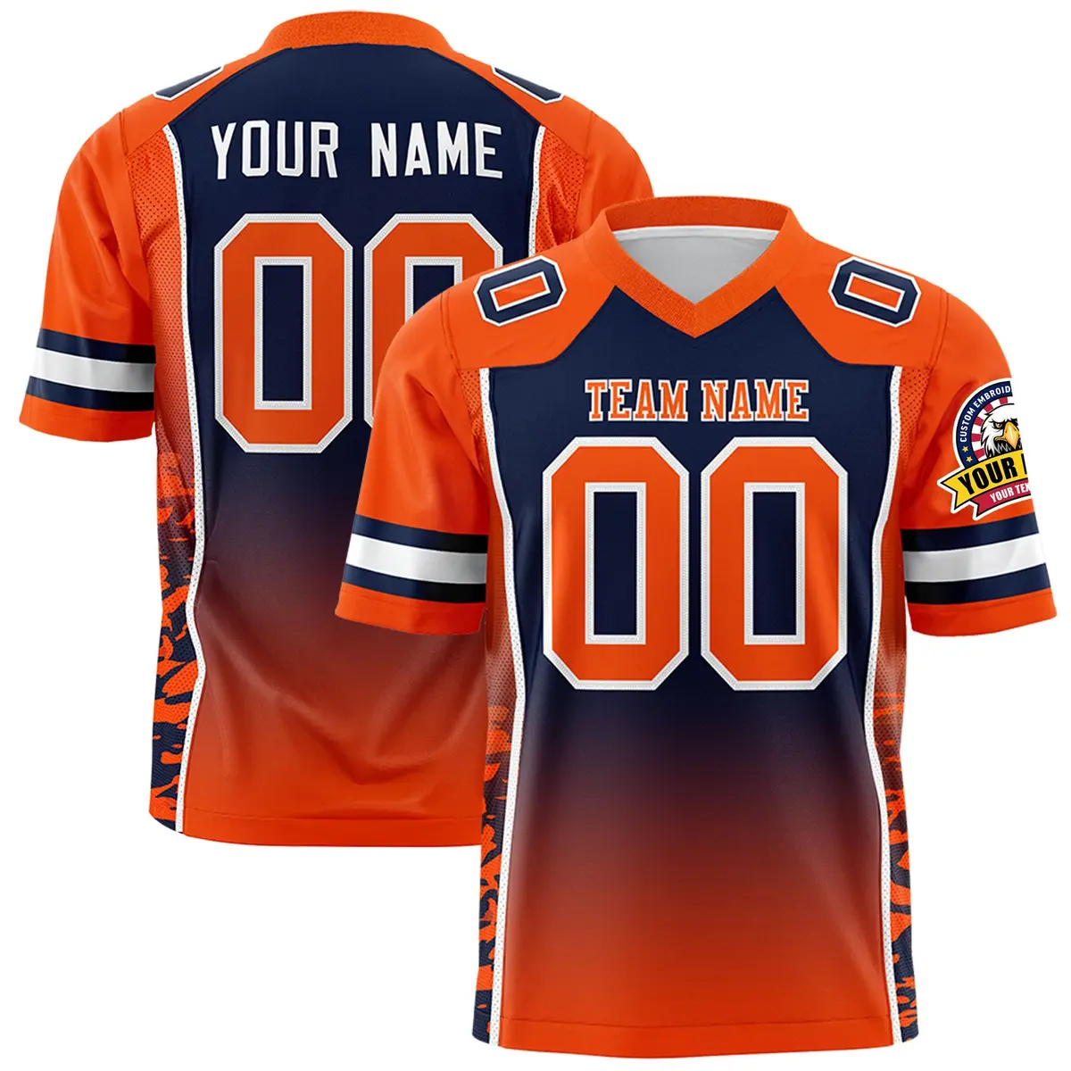Navy Orange Gradient Side Pattern Authentic Football Jersey