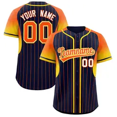Navy Orange Gradient Stripe Fashion Sleeves Baseball Jersey