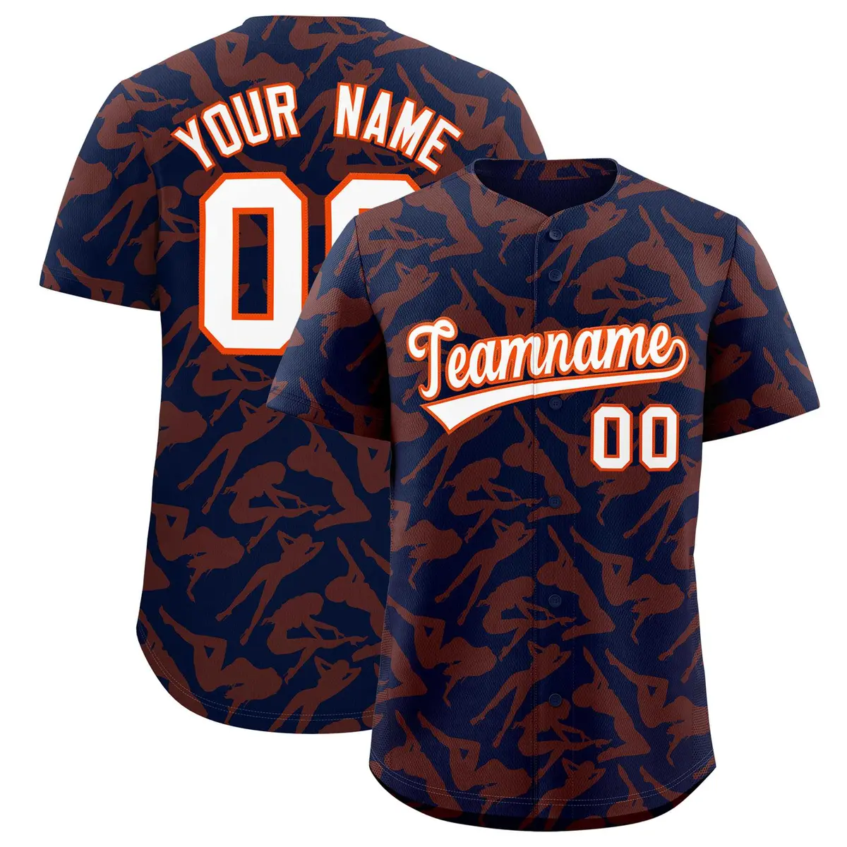 Navy Orange Graffiti Pattern Authentic Baseball Jersey