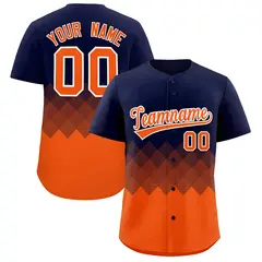 Navy Orange Grid Blur Pattern Baseball Jersey 1