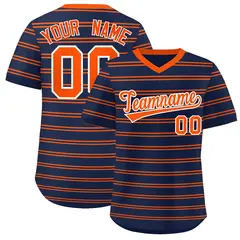 Navy Orange Horizontal Stripe Pullover Baseball Jersey 1