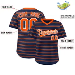 Navy Orange Horizontal Stripe Pullover Baseball Jersey 2
