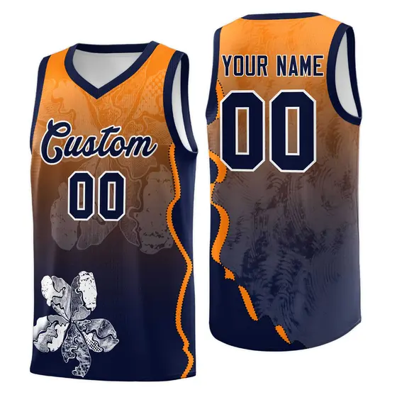 Navy Orange Illusion Flower Gradient Basketball Jersey