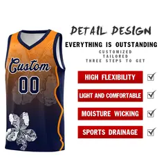 Navy Orange Illusion Flower Gradient Basketball Jersey 2