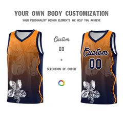 Navy Orange Illusion Flower Gradient Basketball Jersey 3