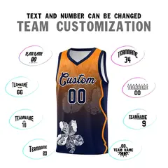 Navy Orange Illusion Flower Gradient Basketball Jersey 4
