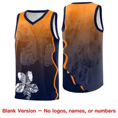 Navy Orange Illusion Flower Gradient Basketball Jersey 7