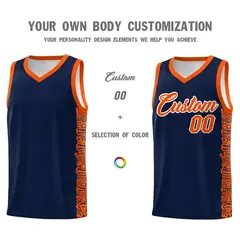 Navy Orange Indians Pattern Basketball Uniform Jersey 3