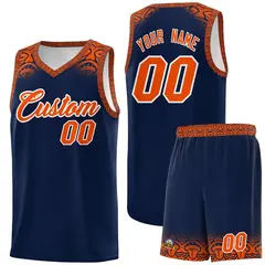 Navy Orange Indians Print Basketball Uniform Jersey