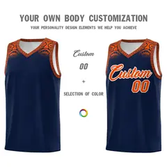 Navy Orange Indians Print Basketball Uniform Jersey 3