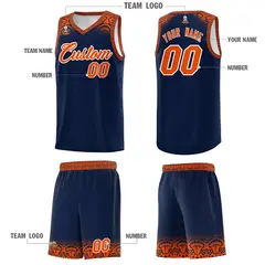 Navy Orange Indians Print Basketball Uniform Jersey 5