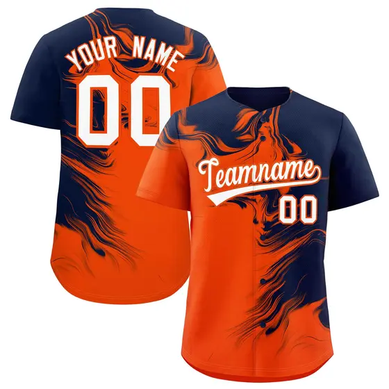 Navy Orange Ink Pattern Authentic Baseball Jersey
