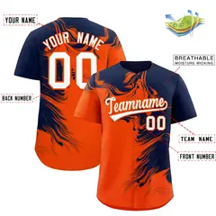 Navy Orange Ink Pattern Authentic Baseball Jersey 2