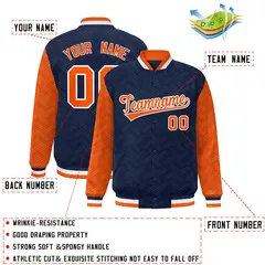 Navy Orange L Pattern Raglan Letterman Baseball Jacket 2
