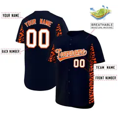 Navy Orange Leopard Graffiti Side Design Baseball Jersey 2