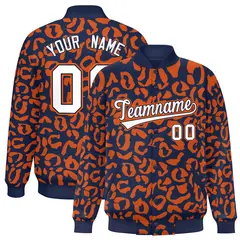 Navy Orange Leopard Graffiti Varsity Letterman Jacket 1