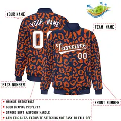 Navy Orange Leopard Graffiti Varsity Letterman Jacket 2