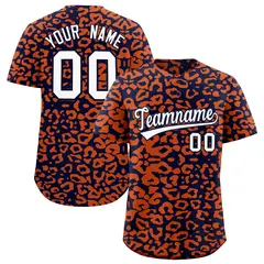 Navy Orange Leopard Print Baseball Jersey