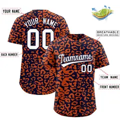 Navy Orange Leopard Print Baseball Jersey 2
