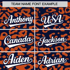 Navy Orange Leopard Print Baseball Jersey 3