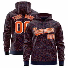 Navy Orange Leopard Print Varsity Letterman Jacket Hoodie