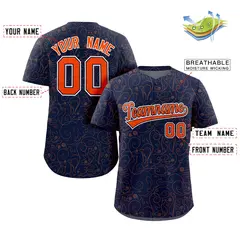 Navy Orange Line Art Graffiti Authentic Baseball Jersey 2