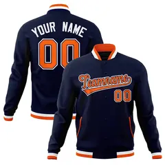 Navy Orange-Navy Full-Snap Varsity Letterman Jacket