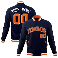 Navy Orange-Navy Full-Snap Varsity Letterman Jacket 1