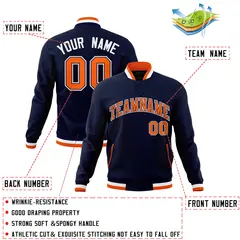 Navy Orange-Navy Full-Snap Varsity Letterman Jacket 4