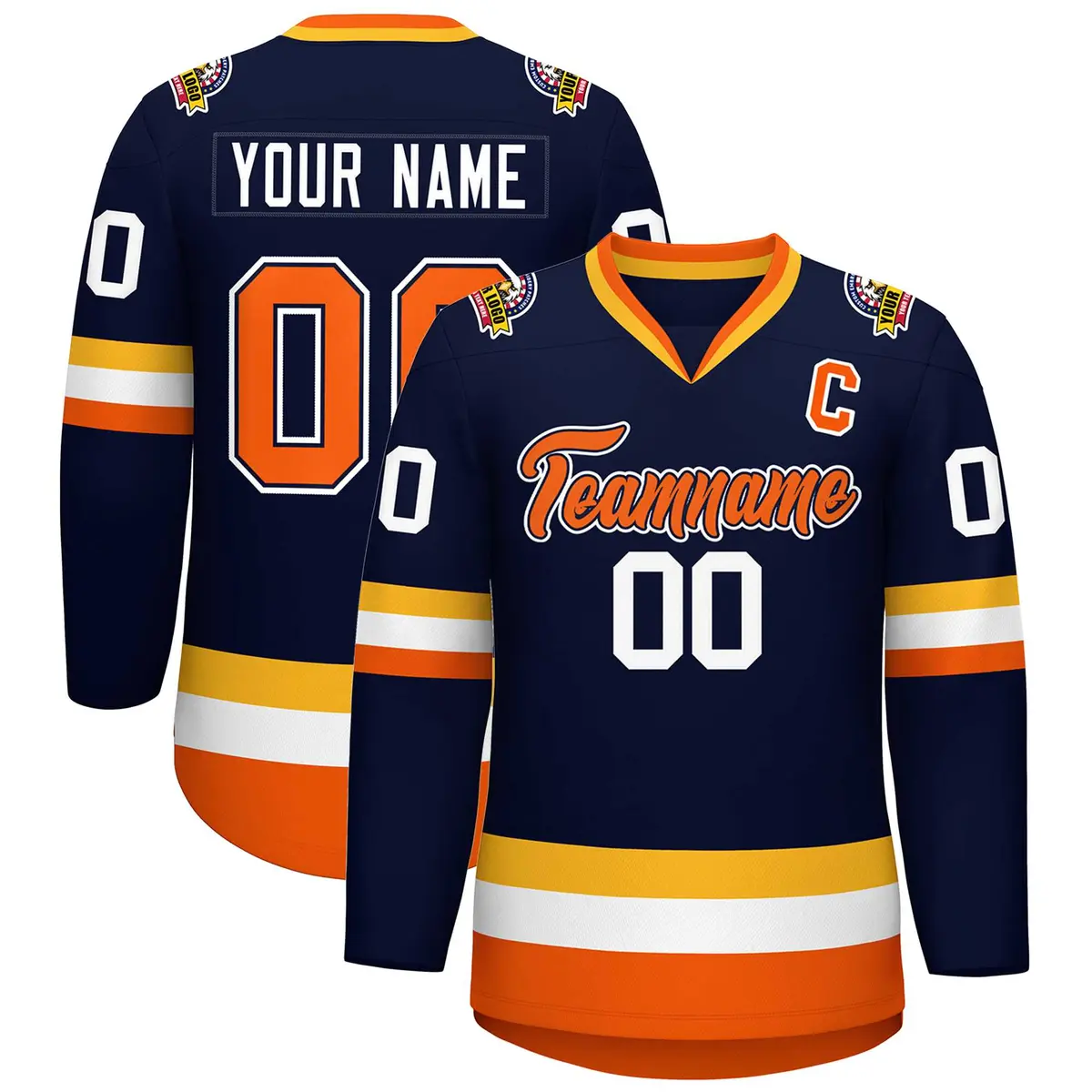 Navy Orange Navy-White Classic Style Hockey Jersey