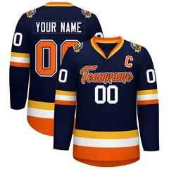 Navy Orange Navy-White Classic Style Hockey Jersey 1