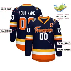 Navy Orange Navy-White Classic Style Hockey Jersey 2