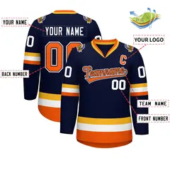 Navy Orange Navy-White Classic Style Hockey Jersey 2