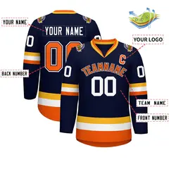 Navy Orange Navy-White Classic Style Hockey Jersey 2