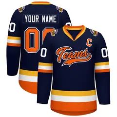 Navy Orange Navy-White Classic Style Hockey Jersey 1