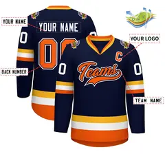 Navy Orange Navy-White Classic Style Hockey Jersey 2