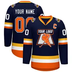 Navy Orange Navy-White Classic Style Hockey Jersey 1