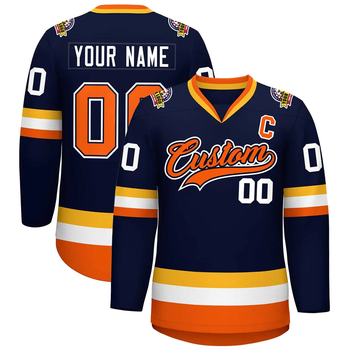 Navy Orange Navy-White Classic Style Hockey Jersey