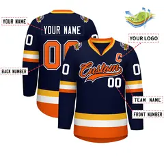 Navy Orange Navy-White Classic Style Hockey Jersey 2