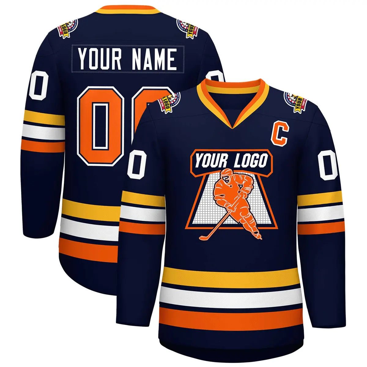 Navy Orange Navy-White Classic Style Hockey Jersey
