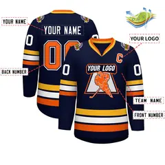 Navy Orange Navy-White Classic Style Hockey Jersey 2