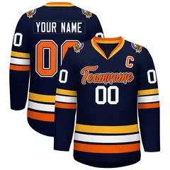 Navy Orange Navy-White Classic Style Hockey Jersey 1