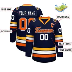 Navy Orange Navy-White Classic Style Hockey Jersey 2