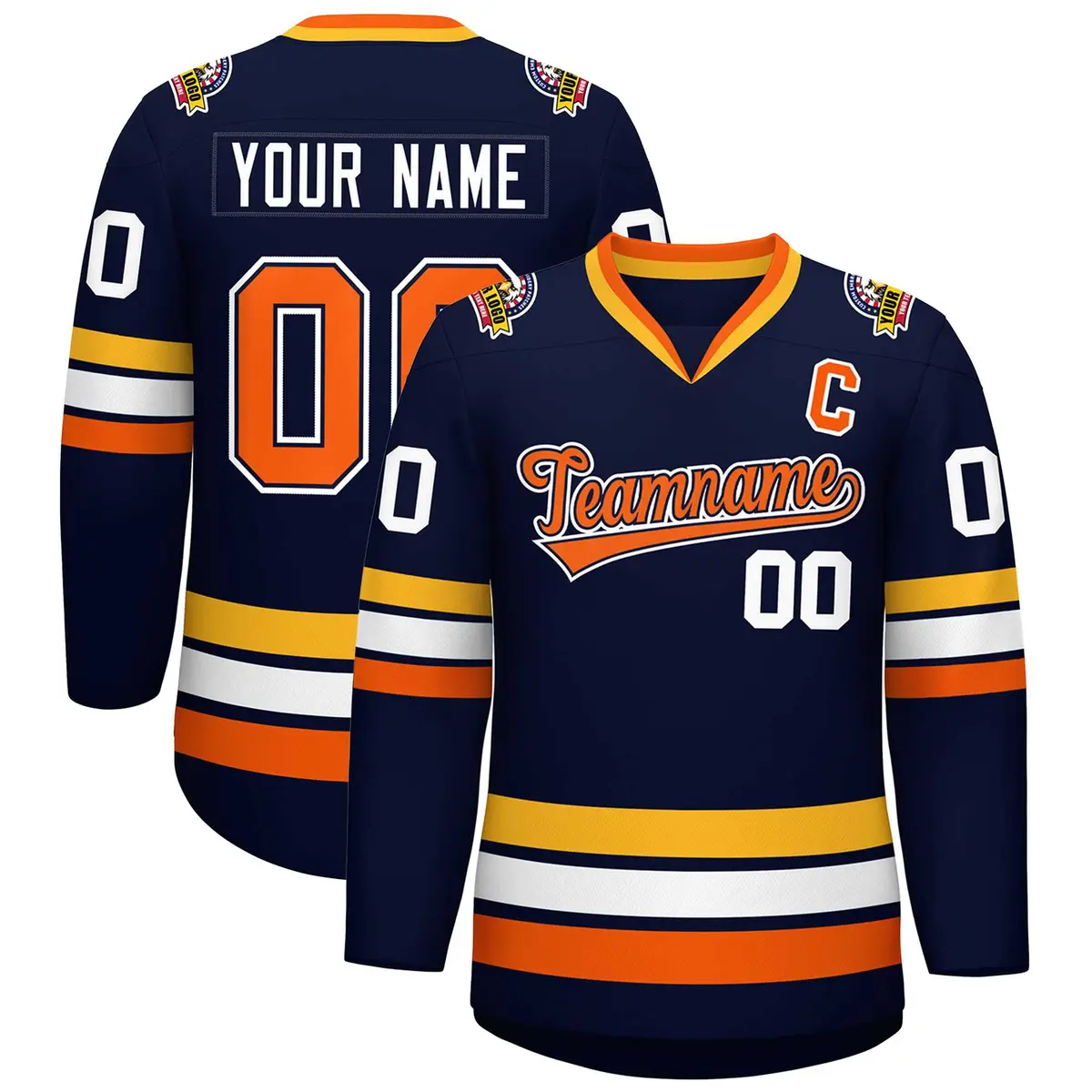 Navy Orange Navy-White Classic Style Hockey Jersey