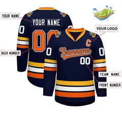 Navy Orange Navy-White Classic Style Hockey Jersey 2