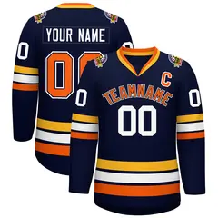 Navy Orange Navy-White Classic Style Hockey Jersey 1