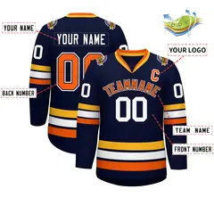 Navy Orange Navy-White Classic Style Hockey Jersey 2