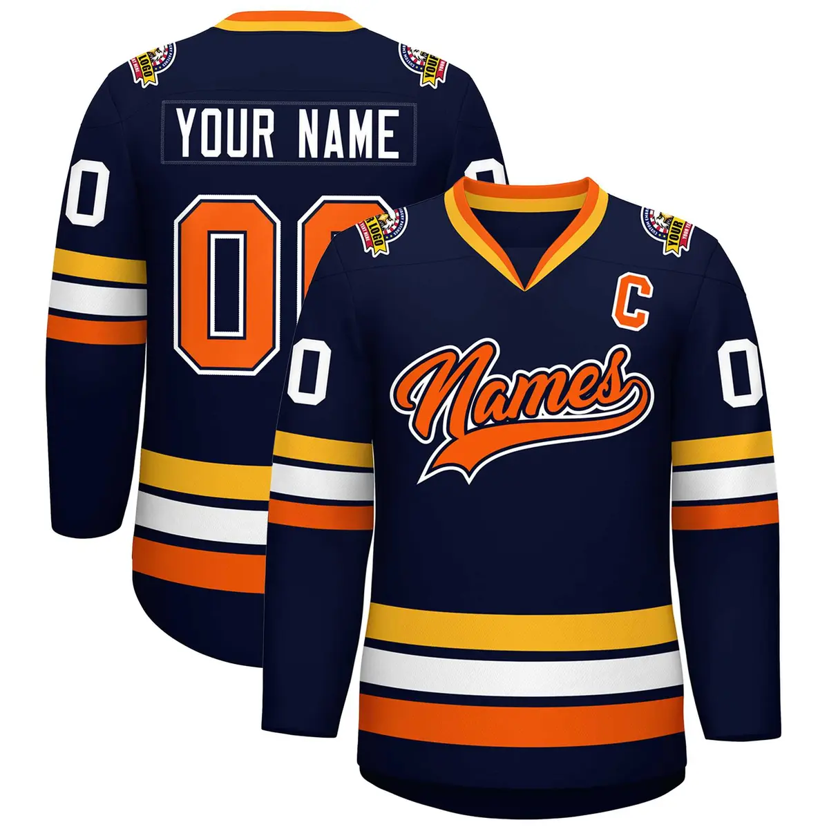 Navy Orange Navy-White Classic Style Hockey Jersey